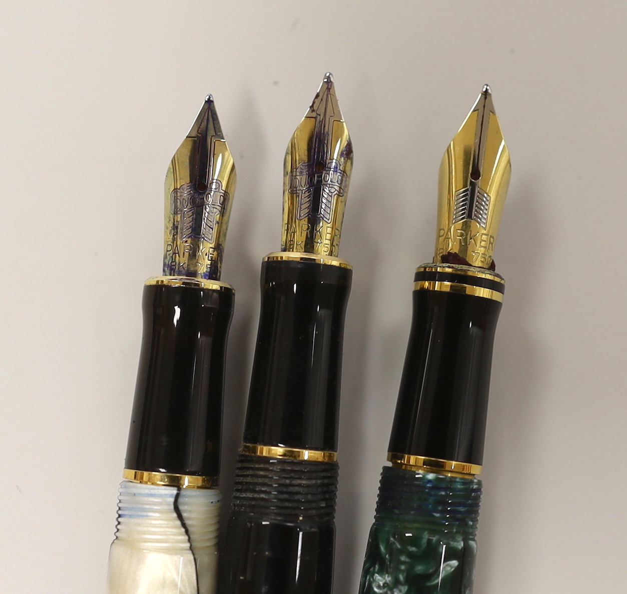 Three Parker Duofold fountain pens
